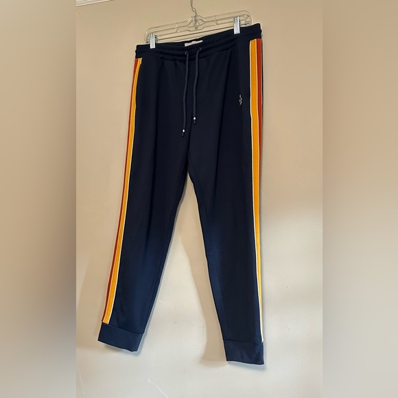 Original Penguin Navy Track Pants M 34” Waist Retro Stripe Joggers Cuffed Leg - Picture 3 of 10